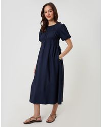 Threadbare - Ruched Drawstring Puff Sleeve Midi Dress - Lyst
