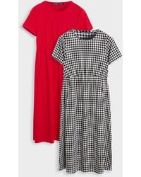 Threadbare - 2 Pack Pure Cotton Midi Smock Dresses With Pockets - Lyst