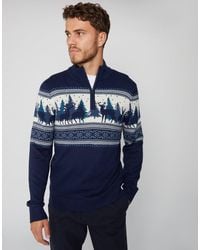 Threadbare - Reindeer Fairisle Quarter Zip Christmas Jumper - Lyst