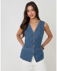 Threadbare - Denim Longline V-Neck Waistcoat - Lyst