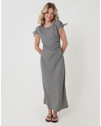 Threadbare - Ruched Midi Dress With Shoulder Tie Details - Lyst