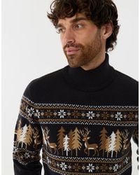 Threadbare - Reindeer Forest Fairisle Roll Neck Christmas Jumper - Lyst