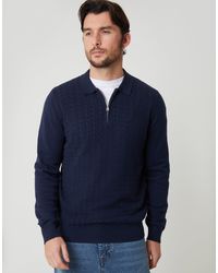 Threadbare - Textured Knit Quarter Zip Polo Jumper - Lyst