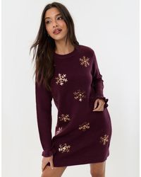 Threadbare - Sequin Snowflake Mini Jumper Dress - Lyst