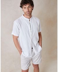 Threadbare - Grandad Collar Linen Blend Short Sleeve Shirt - Lyst