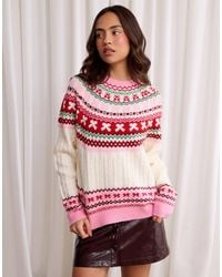 Threadbare - Fairisle Cable Knit Christmas Jumper - Lyst