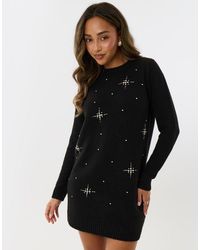 Threadbare - Petite Star Embellished Knitted Mini Dress - Lyst