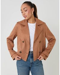 Threadbare - Suedette Cropped Trench Coat - Lyst