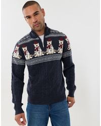 Threadbare - Christmas Bear Fairisle Quarter Zip Jumper - Lyst