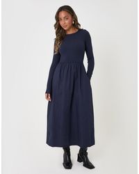 Threadbare - Rib Jersey 2-In-1 Midi Dress With Poplin Skirt - Lyst