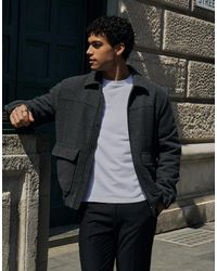 Threadbare - Herringbone Faux Wool Collared Jacket - Lyst