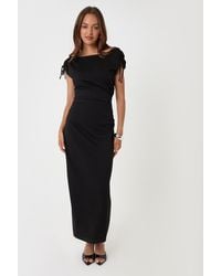 Threadbare - Petite Ruched Midi Dress With Shoulder Tie Details - Lyst