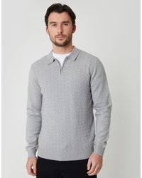 Threadbare - Textured Knit Quarter Zip Polo Jumper - Lyst