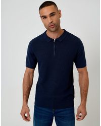 Threadbare - Textured Knit Quarter Zip Polo - Lyst