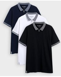 Threadbare - 3 Pack Two Tone Collar Zip Polo Shirts - Lyst