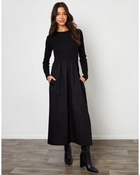 Threadbare - Rib Jersey 2-In-1 Midi Dress With Poplin Skirt - Lyst