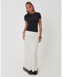 Threadbare - Petite Polka Dot Satin Lace Trim Maxi Skirt - Lyst