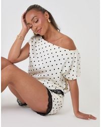 Threadbare - Satin Lace Trim Co-Ord Slash Neck Top - Lyst