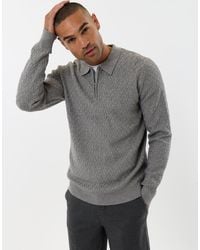 Threadbare - Textured Long Sleeve Quarter Zip Polo - Lyst