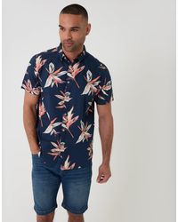 Threadbare - Tropical Leaf Print Cotton Short Sleeve Shirt - Lyst