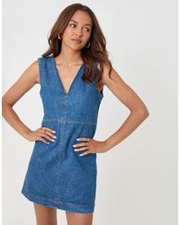 Threadbare - Denim V-Neck Mini Dress - Lyst