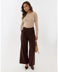 Threadbare - Pleated Wide Leg Trousers With Faux Leather Belt - Lyst