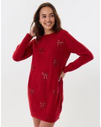 Threadbare - Bow Embellished Knitted Mini Dress - Lyst