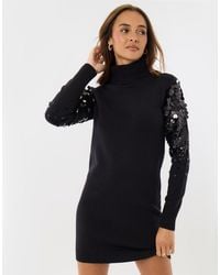 Threadbare - Funnel Neck Jumper Dress With Sequin Sleeves - Lyst