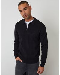 Threadbare - Textured Knit Quarter Zip Polo Jumper - Lyst