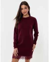 Threadbare - Lace Trim Hem Mini Jumper Dress - Lyst