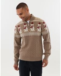 Threadbare - Christmas Bear Fairisle Quarter Zip Jumper - Lyst