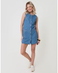 Threadbare - Denim Pinafore Mini Dress - Lyst