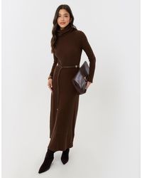 Threadbare - Ribbed Roll Neck Maxi Dress With Belt - Lyst