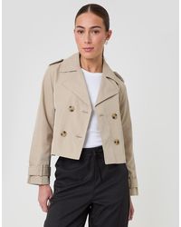 Threadbare - Petite Double Breasted Cropped Trench Coat - Lyst