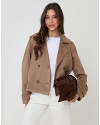 Threadbare - Suedette Cropped Trench Coat - Lyst