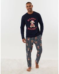 Threadbare - Cotton Teddy Bear Print Christmas Pyjama Set - Lyst