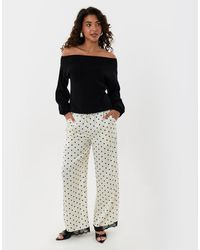 Threadbare - Wide Leg Satin Lace Trim Trousers - Lyst