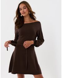 Threadbare - Slash Neck Belted Mini Jumper Dress - Lyst