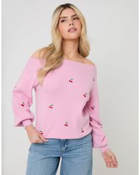 Threadbare - Cherry Embroidery Slash Neck Jumper - Lyst