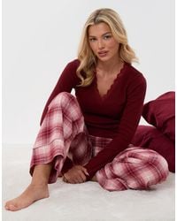 Threadbare - V Neck Top & Flannel Bottoms Pyjama Set - Lyst