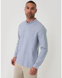 Threadbare - Grandad Collar Linen Blend Long Sleeve Shirt - Lyst