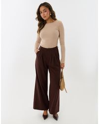 Threadbare - Pleated Wide Leg Trousers With Faux Leather Belt - Lyst