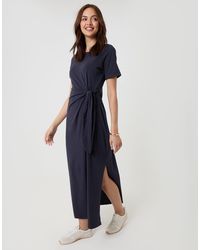 Threadbare - Tie Front Side Split Cotton Jersey Midi Dress - Lyst