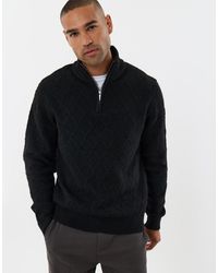 Threadbare - Diamond Cable Knit Quarter Zip Jumper - Lyst