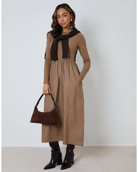 Threadbare - Rib Jersey 2-In-1 Midi Dress With Poplin Skirt - Lyst