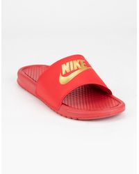 nike benassi swoosh red golden check slides