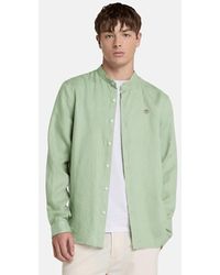 Timberland - Mill Brook Linen Korean Collar Shirt For Men In Green, Man, Green, Size: L - Lyst