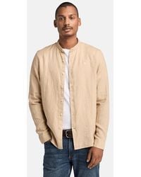 Timberland - Mill Brook Linen Korean Collar Shirt For Men In Beige, Man, Beige, Size: 3xl - Lyst