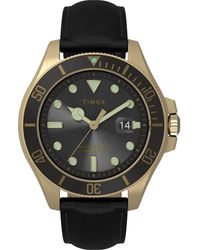Timex Harborside Coast 43mm Leather Strap Watch Gold-tone/black