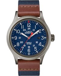 Timex Tw4b14100 Expedition Scout 40mm Blue/brown/gray Leather/nylon Strap Watch - Multicolor